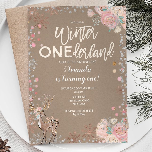Snowflake ONEderland 1st Birthday Invitation Deer (Creator Uploaded)