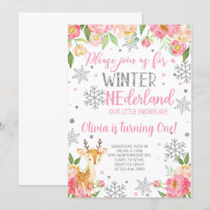 Snowflake Onederland girl birthday invite. Invitation