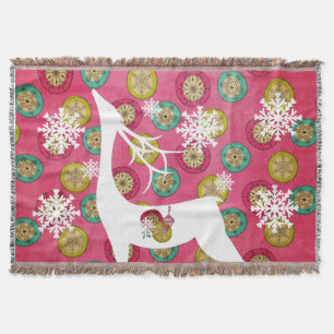 Snowflake Orbs White Deer Holiday Throw Blanket
