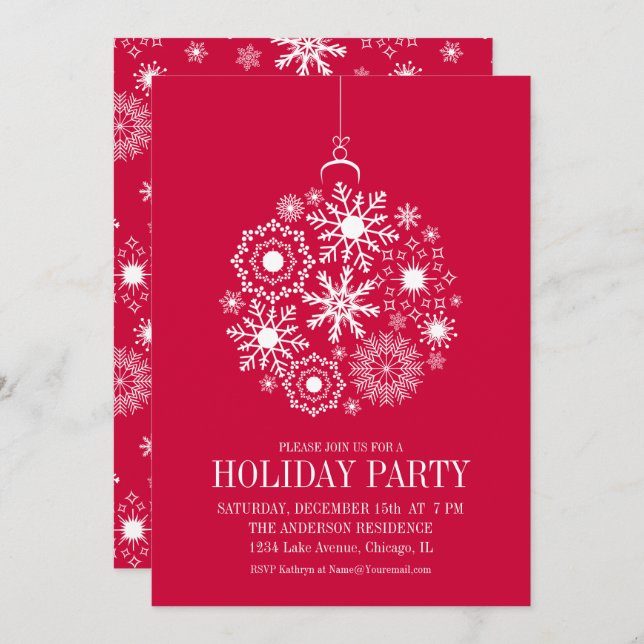 Snowflake Ornament Christmas Holiday Party Card (Front/Back)