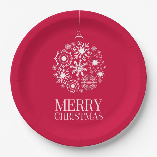 Snowflake Ornament Merry Christmas Paper Plates (Front)