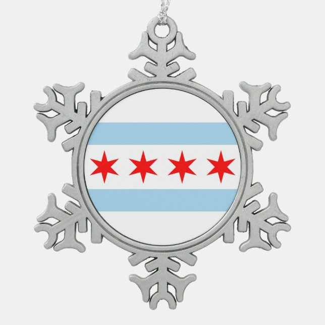 Snowflake Ornament with Chicago, Illinois Flag (Front)