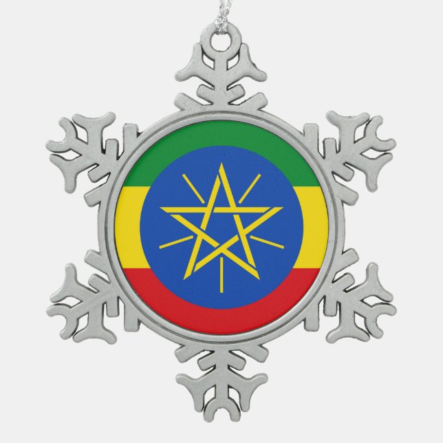 Snowflake Ornament with Ethiopia Flag (Front)
