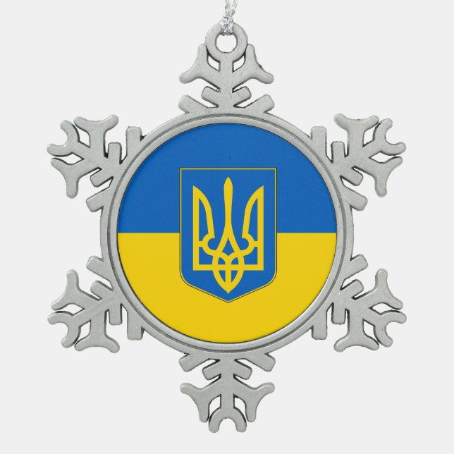 Snowflake Ornament with Ukraine Flag (Front)