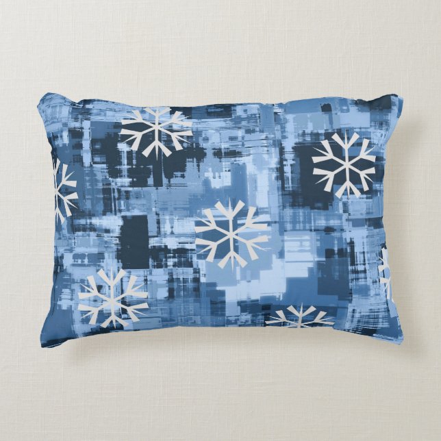 Snowflake over Blue Rustic Abstract Pattern Decorative Cushion (Front)