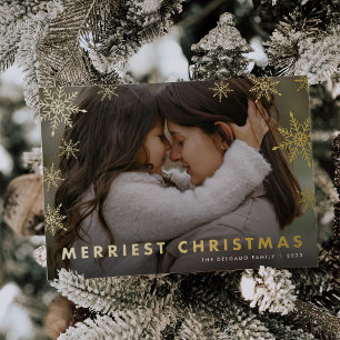 Snowflake Overlay Merry Christmas Photo Foil Holiday Card