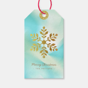 Snowflake   Pastel Green Gradient & Gold Gift Tags