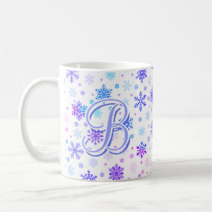 Snowflake Pastel Pink and Blue Elegant Monogrammed Coffee Mug