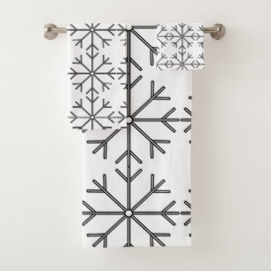 Snowflake  pattern - black and white. bath towel set