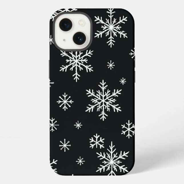 Snowflake Pattern Black Phone Case (Back)