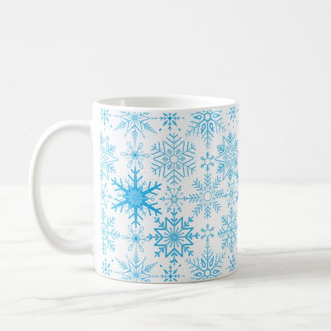 Snowflake pattern blue  coffee mug (Left)