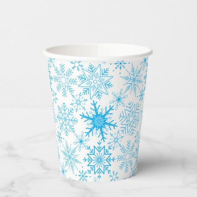 Snowflake pattern blue  paper cups (Left)