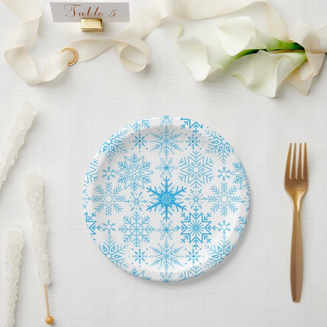 Snowflake pattern blue  paper plate (Wedding)