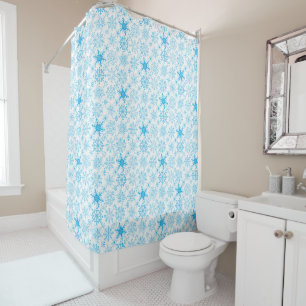 Snowflake pattern blue shower curtain