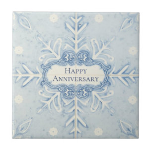 Snowflake pattern blue & white holiday custom name tile