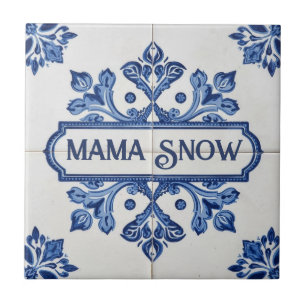 Snowflake pattern blue & white holiday custom name tile