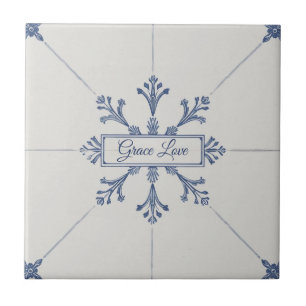 Snowflake pattern blue & white holiday custom name tile