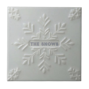 Snowflake pattern blue & white holiday custom name tile