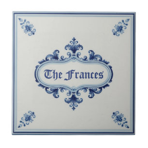 Snowflake pattern blue & white holiday custom name tile