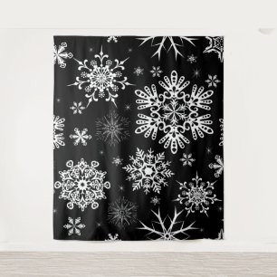 Snowflake pattern Christmas backdrop black white Tapestry