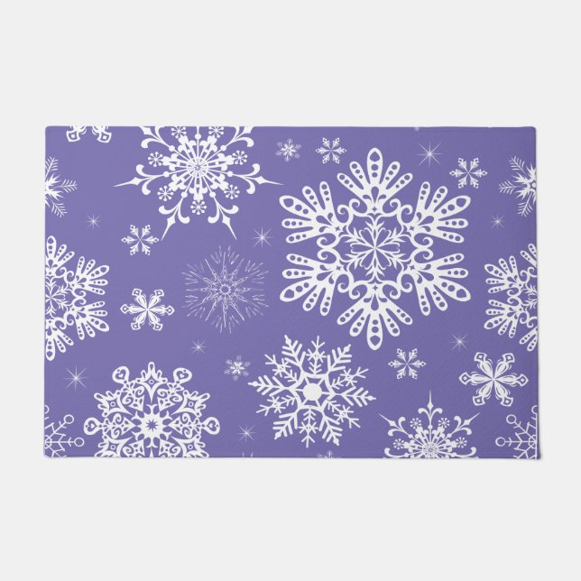 Snowflake pattern Christmas purple white  Doormat (Front)