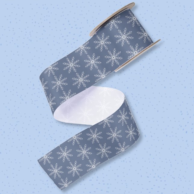 Snowflake Pattern Dark Blue Ribbon Satin Ribbon (Pretty snowflake pattern dark blue ribbon .)
