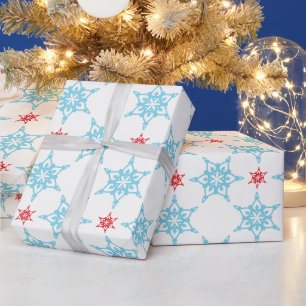 SNOWFLAKE PATTERN festive modern minimal red blue Wrapping Paper