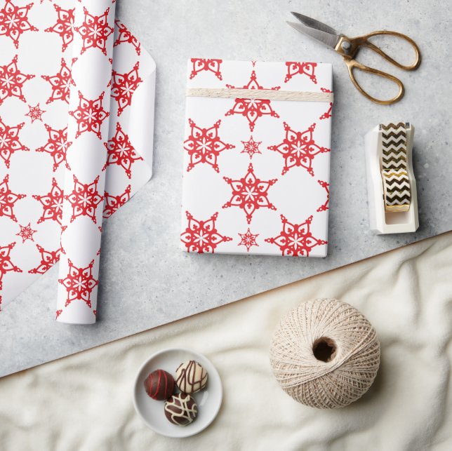 SNOWFLAKE PATTERN festive modern minimal red Wrapping Paper (Crafts)