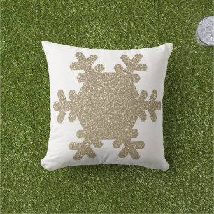 Snowflake Pattern Gold Glitter White Christmas Cushion