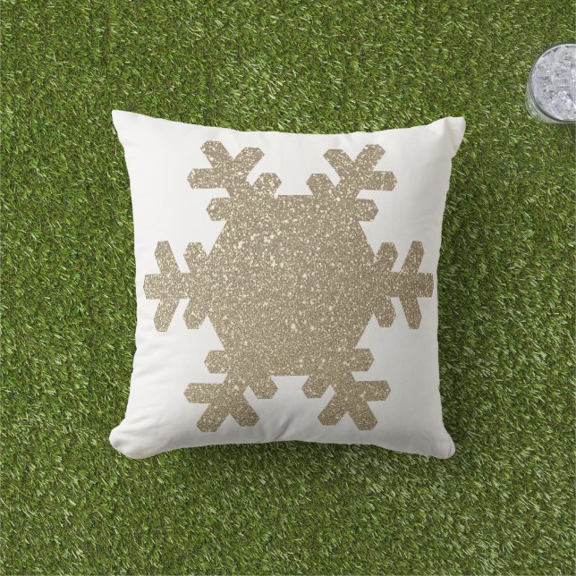 Snowflake Pattern Gold Glitter White Christmas Cushion (Grass)