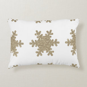 Snowflake Pattern Gold Glitter White Christmas Decorative Cushion