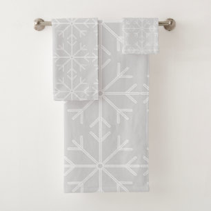 Snowflake  pattern - grey and white. bath towel set