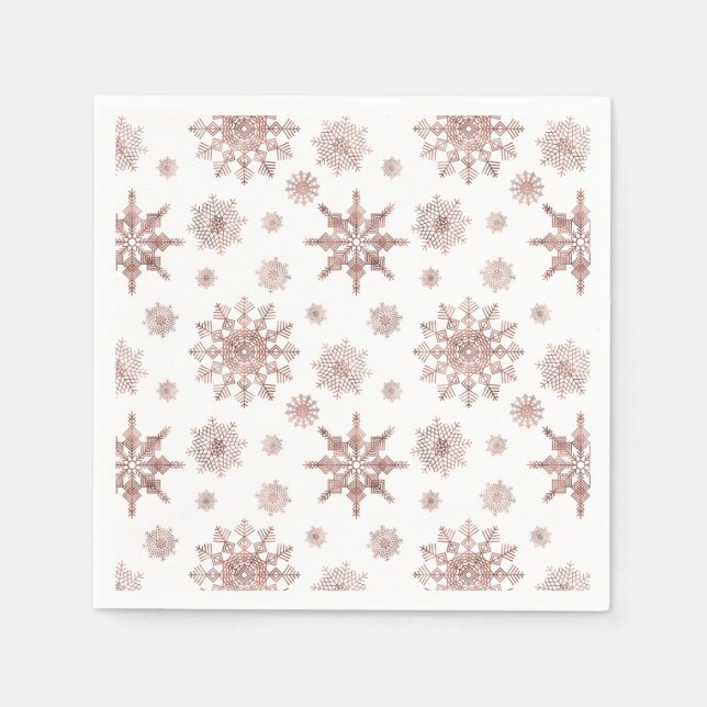 Snowflake Pattern In Faux Rose Gold Looking Colour Napkin (Front)