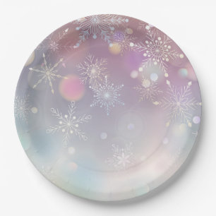 Snowflake Pattern in Soft Pastel Colors Bokeh  Paper Plate