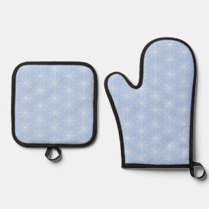 Snowflake Pattern Light Blue Oven Mitt & Pot Holder Set