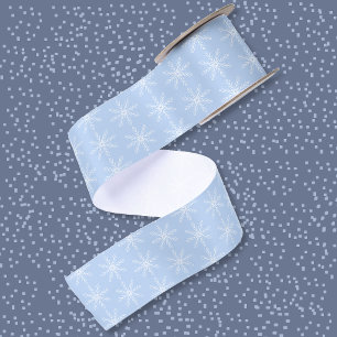 Snowflake Pattern Light Blue Ribbon Satin Ribbon