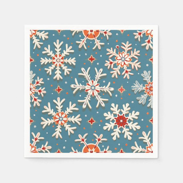 Snowflake Pattern Napkin with Blue Background (Front)