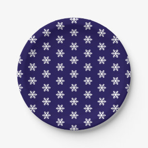 Snowflake Pattern Navy Blue& White Winter Paper Plate