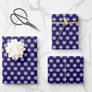 Snowflake Pattern Navy Blue& White Winter Wrapping Paper Sheet