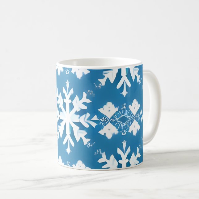Snowflake Pattern on Blue Background   Coffee Mug (Front Right)