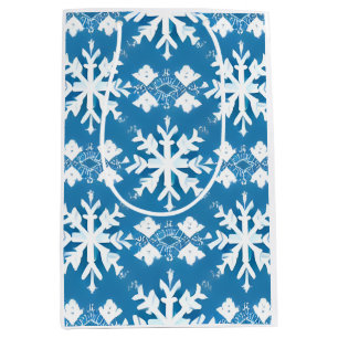 Snowflake Pattern on Blue Background Medium Gift Bag
