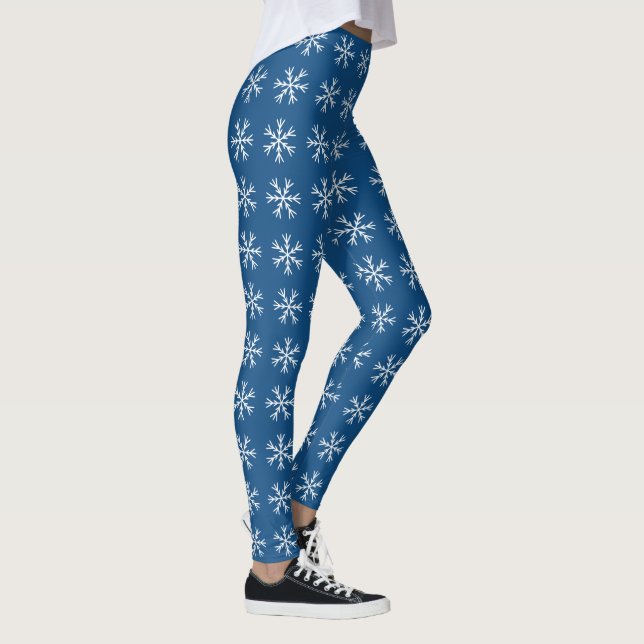Snowflake Pattern on Navy Blue Leggings (Right)