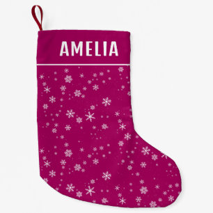 Snowflake Pattern on Purple Name Small Christmas Stocking