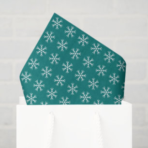 Snowflake Pattern on Teal Christmas Holiday Tissue Paper