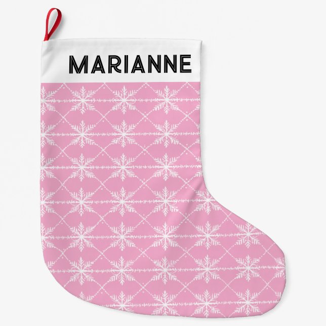 Snowflake Pattern Pastel Pink Large Christmas Stocking (Front)