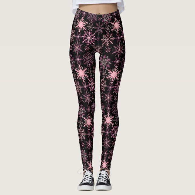 Snowflake pattern Pink Black BG Leggings (Front)