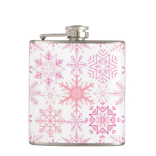 Snowflake pattern Pink Hip Flask