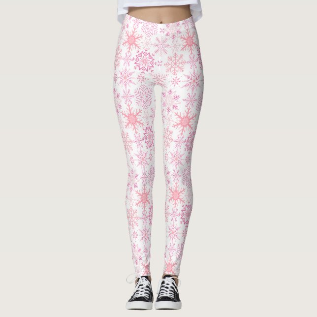 Snowflake pattern Pink Leggings (Front)