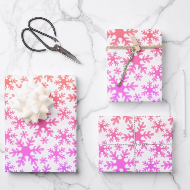 Snowflake Pattern Pink Purple Christmas Holiday Wrapping Paper Sheet (Front)