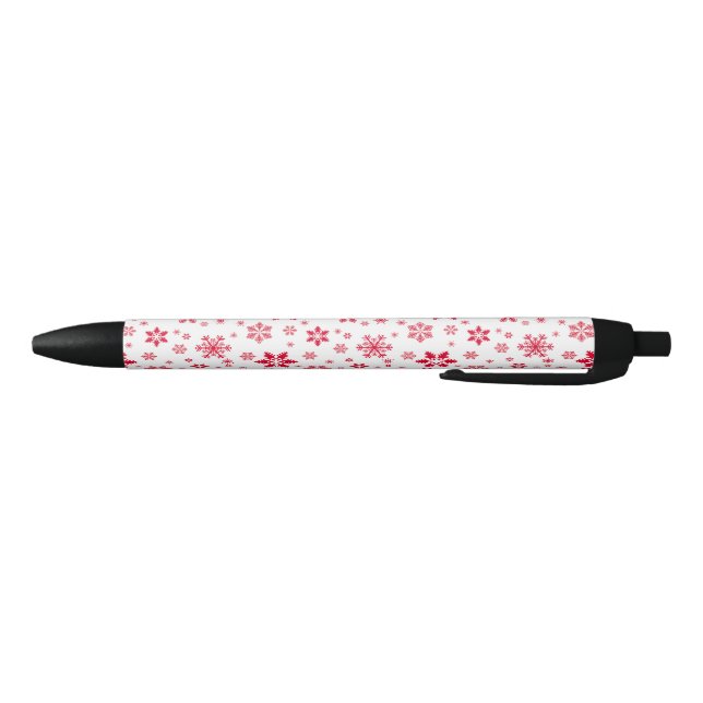 Snowflake Pattern, Red Snowflakes, Snow, White Black Ink Pen (Bottom)